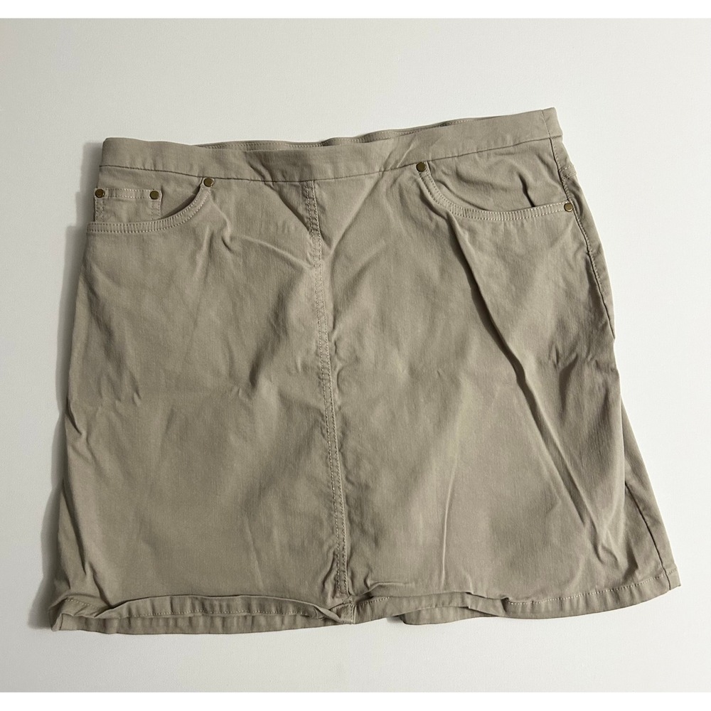 Hearts of Palm Tan Khaki Pull On Skort Womens 14 Stretch Mini Skirt Pocketed